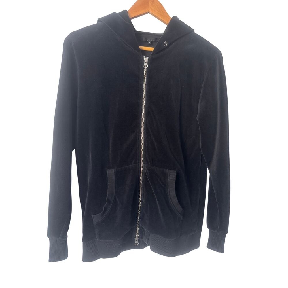 American Rag Black Velour Zip Up Hoodie Jacket Size 1 Sun Faded Vintage Style